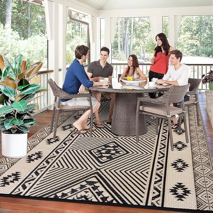 HiiARug Outdoor Rug for Patios 6'x9' Outdoor Plastic Straw Rug Waterproof Patio Porch Rug Reversible RV Mat Outdoor Area Rugs for Outdoors, RV, Patio, Backyard, Deck, Camping