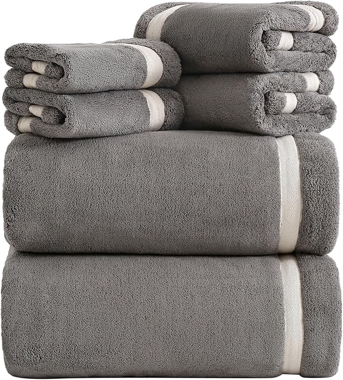 Bath Towel Set，Premium Microfiber Bathroom Towel-2 Extra Large Bath Sheets,2 Hand,2 Washcloths,Super Soft Highly Absorbent Luxury Shower Towels for Bathroom(Dark Grey 6Piece)