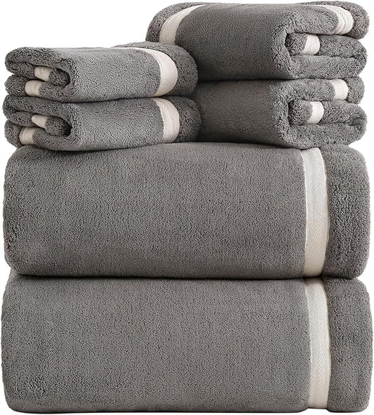 Bath Towel Set，Premium Microfiber Bathroom Towel-2 Extra Large Bath Sheets,2 Hand,2 Washcloths,Super Soft Highly Absorbent Luxury Shower Towels for Bathroom(Dark Grey 6Piece)