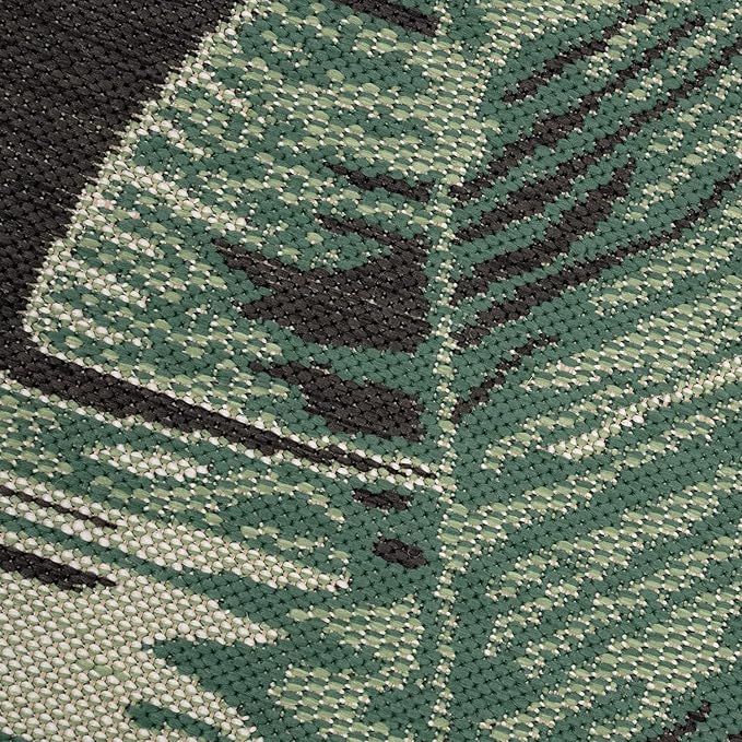 Tropical Outdoor Rug Jungle Leaves Design for Patio in Black Green, Size: 2'8" x 4'11"