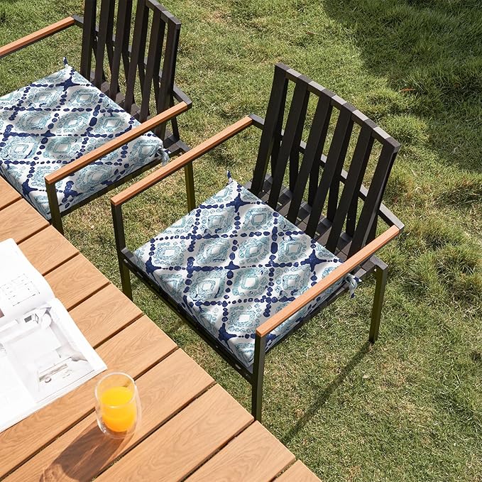 Set of 4 Outdoor Square Chair Cushions 18.5"x16"x2" for Patio, Water Resistant Patio Dining Seat Pads Replacement for Kitchen Garden and Outdoor Furniture Decoration - Boho Geometry Blue