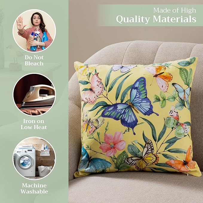 Maison d' Hermine Decorative Pillow Covers 20x20 Inch Square 100% Cotton Throw Pillow Covers with Invisible Zipper for Living Room Couch, Chair, Sofas, Bedroom, Home (Hesperides - Papillon)