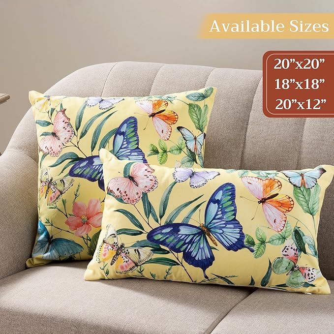 Maison d' Hermine Decorative Pillow Covers 20x20 Inch Square 100% Cotton Throw Pillow Covers with Invisible Zipper for Living Room Couch, Chair, Sofas, Bedroom, Home (Hesperides - Papillon)