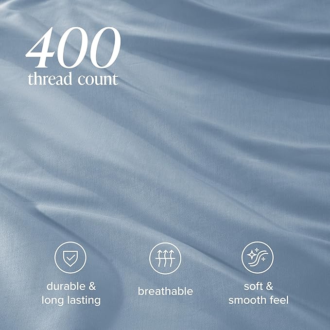 Bare Home 100% Organic Cotton Sateen Duvet Cover Set - Twin/Twin Extra Long - 400 Thread Count - Smooth Sateen Weave - Warm & Luxurious - Duvet Cover (Twin/Twin XL, Dusty Blue)