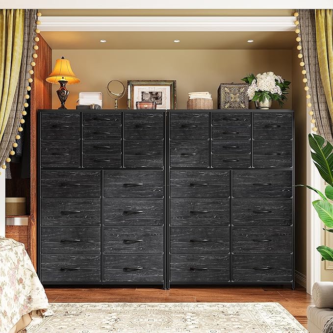 57“H Tall Dresser for Bedroom with 16 Drawers,Fabric Dressers & Chests of Drawers for Closet,Large Black Dresser with Sturdy Metal Frame, Wood Top,Entryway, Hallway