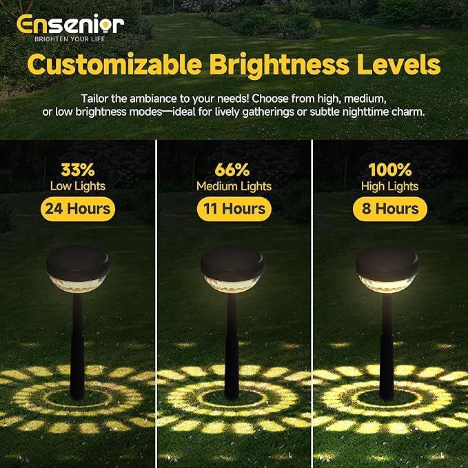 Ensenior 10-Pack Solar Lights Outdoor, Auto ON/Off 3000K LED Solar Garden Lights for Pathway, Yard, Patio, Walkway, Flower Bed, Waterproof, Energy-Efficient Landscape Lighting, Adjustable Height