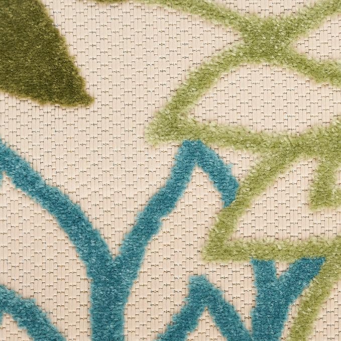 Nourison Home Aloha Indoor/Outdoor Green Multicolor 9' x 12' Area Rug, Easy-Cleaning, Non Shedding, Bed Room, Living Room, Dining Room, Backyard, Patio, Deck (9x12)