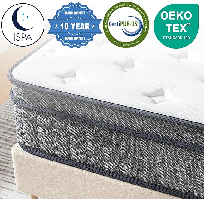 King Mattress, 10 Inch Gel Memory Foam Pocket Coils Springs Hybrid Mattresses, Medium Firm King Size Mattress in a Box, CertiPUR-US Certified, Cool & Support Comfort