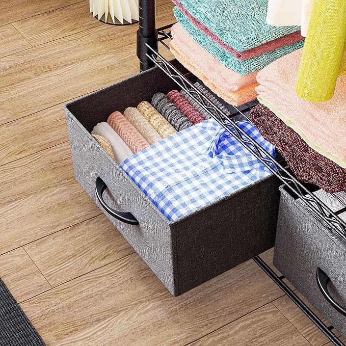 IZEUK Heavy Duty Clothes Rack with Drawers, Metal Freestanding Garment Rack for Hanging Clothes with 1 Rod & 2 Drawers, Adjustable Closet Wardrobe Organizer, 15.7" D x 35.5" W x 72.4" H, Dark Grey