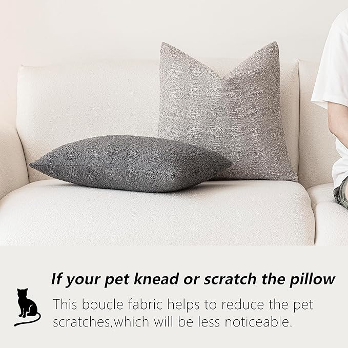 Foindtower Pack of 2 Textured Boucle Throw Pillow Covers Accent Solid Decorative Pillow Cases Cozy Woven Couch Cushion Case for Sofa Bedroom Living Room Home Decor, 20 x 20 Inch,Neutral Grey