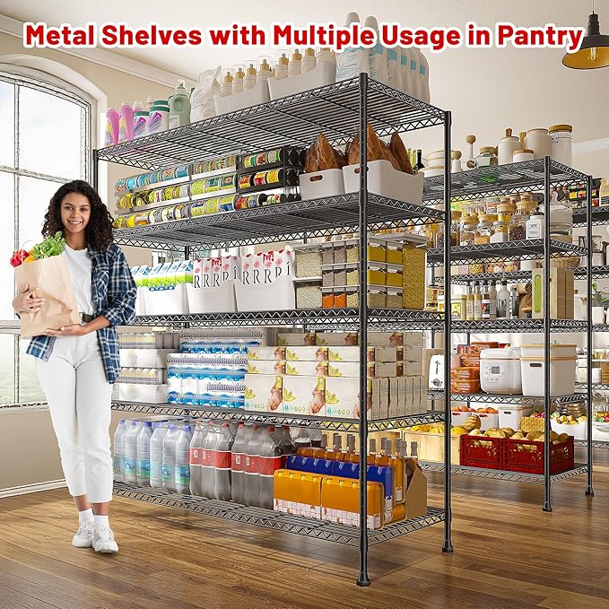 REIBII 45.5''W Storage Shelves 5 Tier Wire Shelving Metal Shelves for Storage 1000LBS Adjustable Heavy Duty Metal Shelving Unit Storage for Pantry Kitchen Garage 45.5" W x 71" H x 17.5" D 4PCS