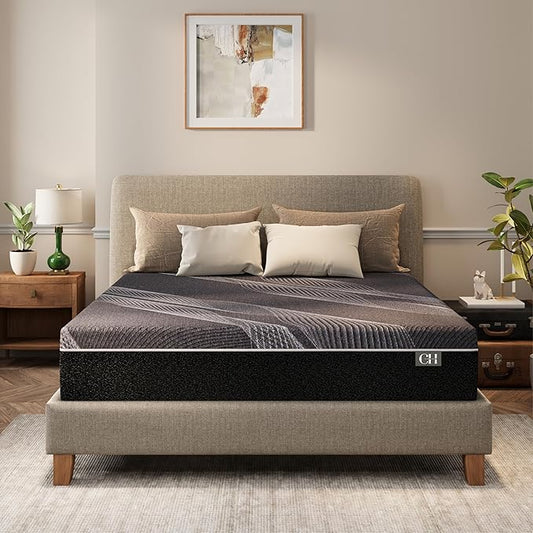 CH CHARME HOUSE 10 Inch Twin XL Mattress, Bamboo-Charcoal Memory Foam Mattress, Cooling & Pressure Relief, Bed in a Box, Foam Made in USA & CertiPUR-US Certified, 38"x80"x10", Black