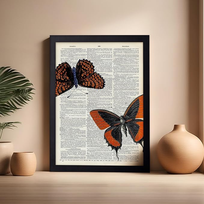 Poster Master Dictionary Art Poster - Butterflies Print - Moth Art - Butterfly Art - Insect Art - Gift for Men, Women & Animal Lover - Chic Decor for Living Room or Bedroom, 16x20 Black Framed