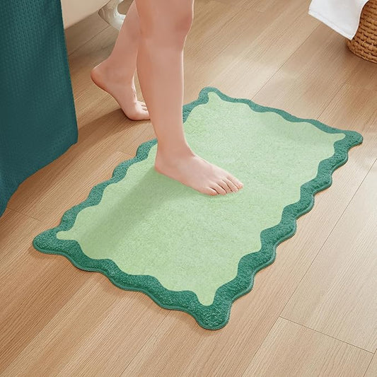 MONDAY MOOSE Bath Mat with Scalloped Wavy Ripple Design, Microfiber Absorbent Non Slip Tufted Rug for Floor, Shower or Kitchen (20x32 inch, Teal Green)