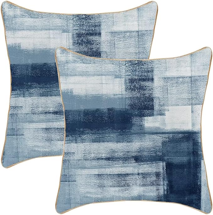Blue White Throw Pillow Covers 18x18 Set of 2, Abstract Art Decorative Throw Pillow Covers Modern Abstract Soft Polyester Pillowcase Outdoor Cushion Cover for Sofa Couch Farmhouse Room Bed