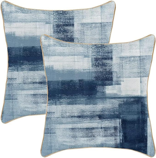 Blue White Throw Pillow Covers 18x18 Set of 2, Abstract Art Decorative Throw Pillow Covers Modern Abstract Soft Polyester Pillowcase Outdoor Cushion Cover for Sofa Couch Farmhouse Room Bed