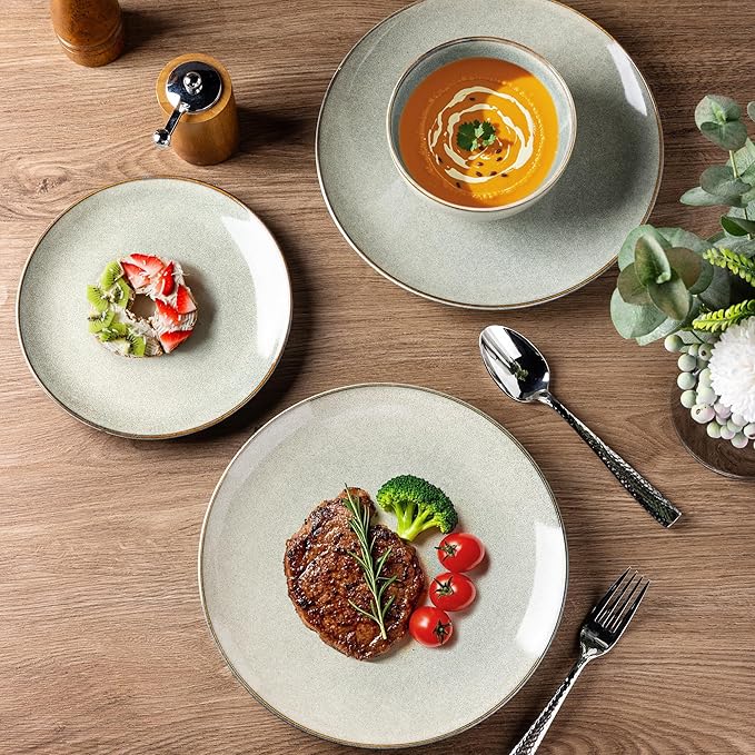 AmorArc Ceramic Dinnerware Sets for 8, 24 Pieces Handpainted Stoneware Plates and Bowls Set, Scratch Resistant Dishes Set, Dishwasher & Microwave Safe, Reactive Color