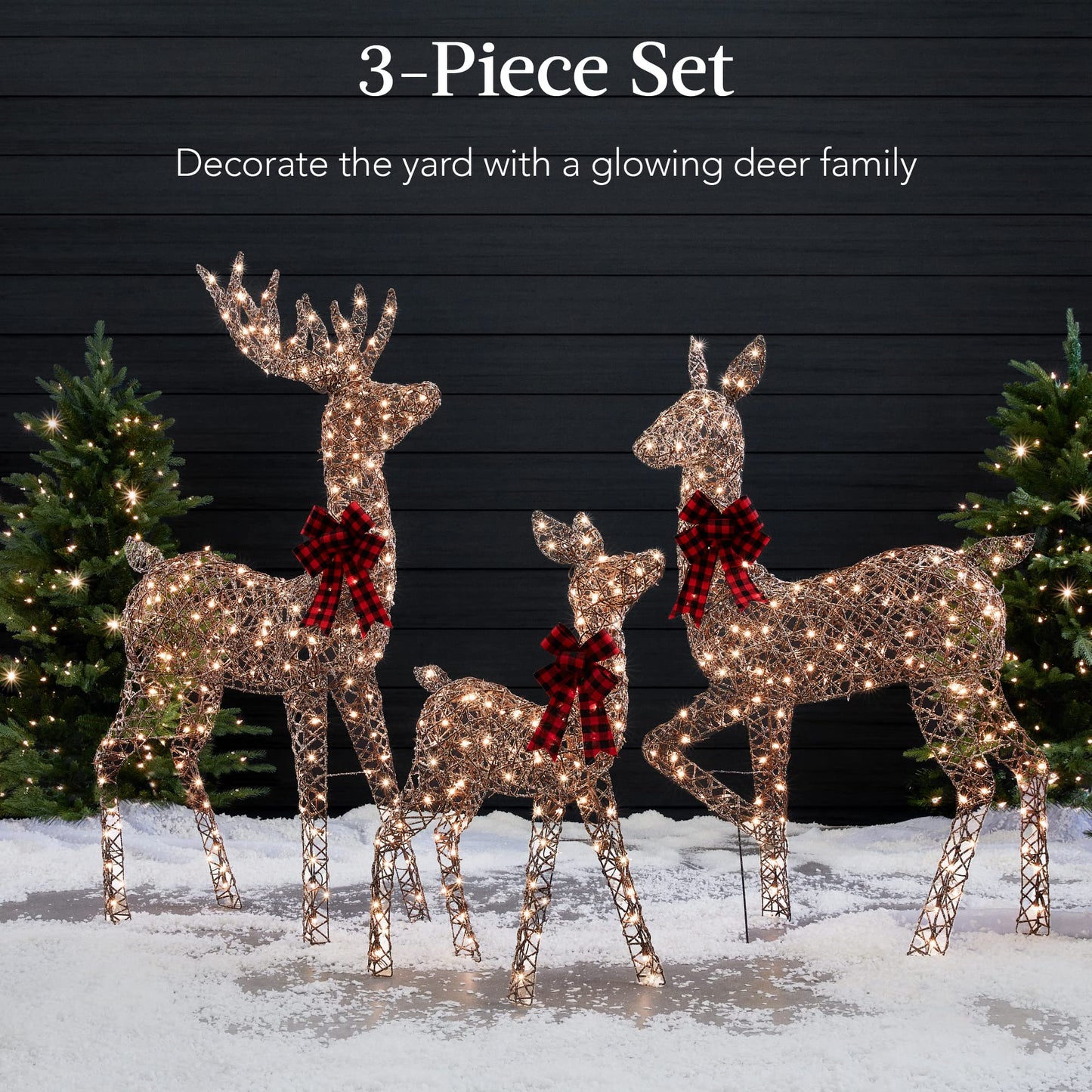 Best Choice Products 3-Piece Large Lighted Christmas Deer Family Set 5Ft Outdoor Yard Decoration with 360 LED Lights, Stakes, Zip Ties - Rattan