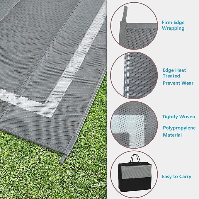 Ogrmar 5x8 FT Reversible Mats, Outdoor Rug for Patio Clearance, Waterproof Carpet, Plastic Straw Rug for Indoor Outdoor, Floor Mat&Rug for RV Porch Camping Backyard Deck Balcony Beach Trailer (Gray)