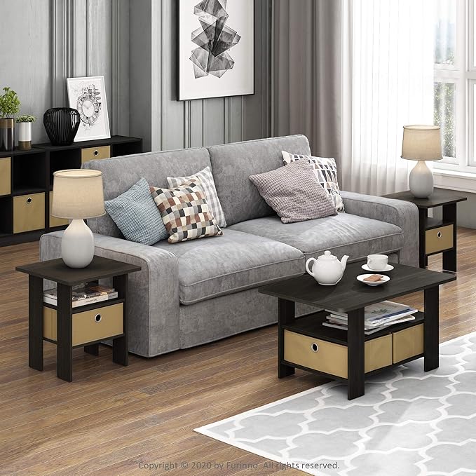 Furinno Andrey Coffee Table with Bin Drawer, Dark Espresso/Brown