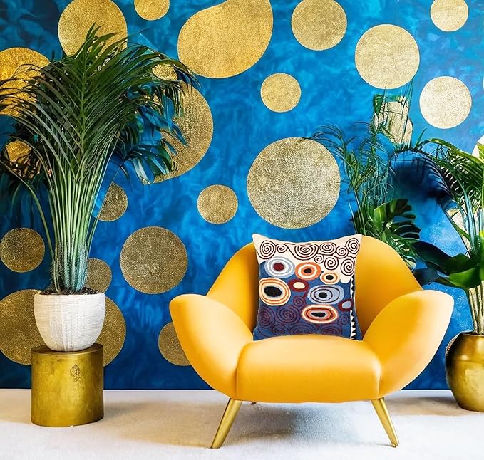 Klimt Blue Decorative Pillow Cover Contemporary Chair Cushion | Modern Blue Sofa Pillowcase | Modern Outdoor Pillows | Mid Century Chair Cushions | Hand Embroidered | Wool Size 18x18
