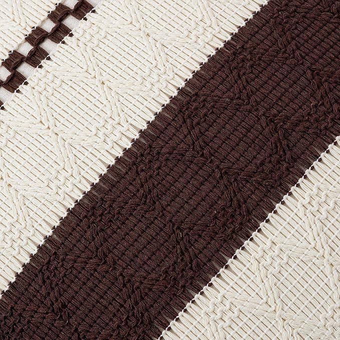 Fancy Homi Set of 2 Boho Brown Decorative Throw Pillow Cover 22x22 Inch for Couch Bed Sofa, Aesthetic Modern Organic Farmhouse Home Decor, Soft Cotton Cute Accent Macrame Woven Cushion Case