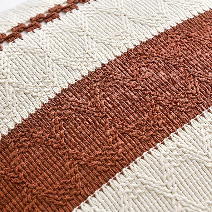 Fancy Homi Set of 2 Rust Boho Big Decorative Throw Pillow Covers 24x24 Inch for Couch Bed Sofa, Aesthetic Modern Organic Fall Room Decor, Soft Cotton Terracotta Textured Farmhouse Cushion Case