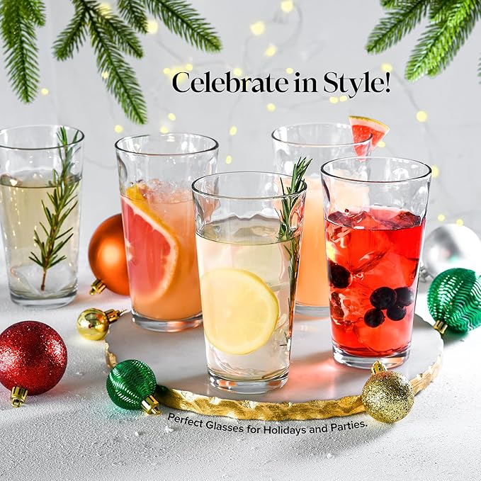 Home Essentials Highball Glasses Set of 6 Bubble Glassware Cooler Set, 17 oz Kitchen Glasses Tall Collins Everyday Basic Home Bar Drinkware Water Juice Cocktails