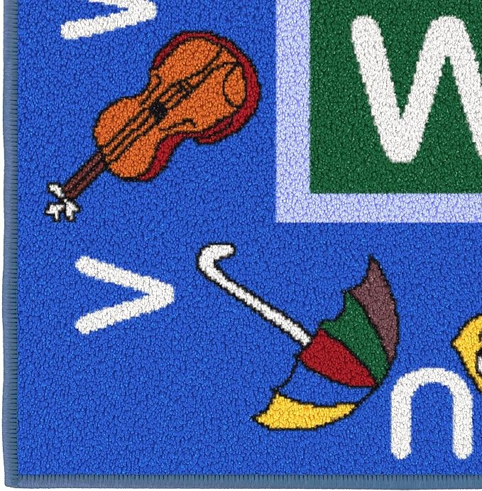 Ottomanson 5' x 6'6" Alphabet Kids Rug - Educational ABC Play Mat for Playroom, Bedroom, Daycare & Classroom - Fun & Interactive Learning Carpet - Durable & Non-Slip for High-Traffic Areas, Blue