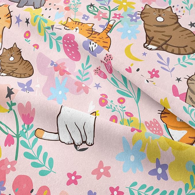 Tailor Shop Cat Girls Comforter Sets Full Size,Pink Cat Bedding Sets for Kids Teens with 2 Pillowcase…