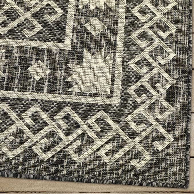 Antep Rugs Patio 6x9 Outdoor/Indoor Southwest Aztec Native Area Rug (Gray, 6'7" x 9')