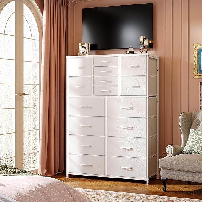 57“H Tall Dresser for Bedroom with 16 Drawers,Dressers & Chests of Drawers for Bedroom,Large White Dresser for Closet,Sturdy Metal Frame & Wood Top,Entryway, Hallway