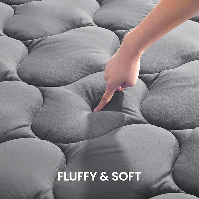SLEEP ZONE Cooling Mattress Topper Queen, Extra Thick Mattress Pad Cover, Soft Fluffy Pillow Top Bed Mattress Topper, Easy Care, Washable (Grey Lattice, Queen)