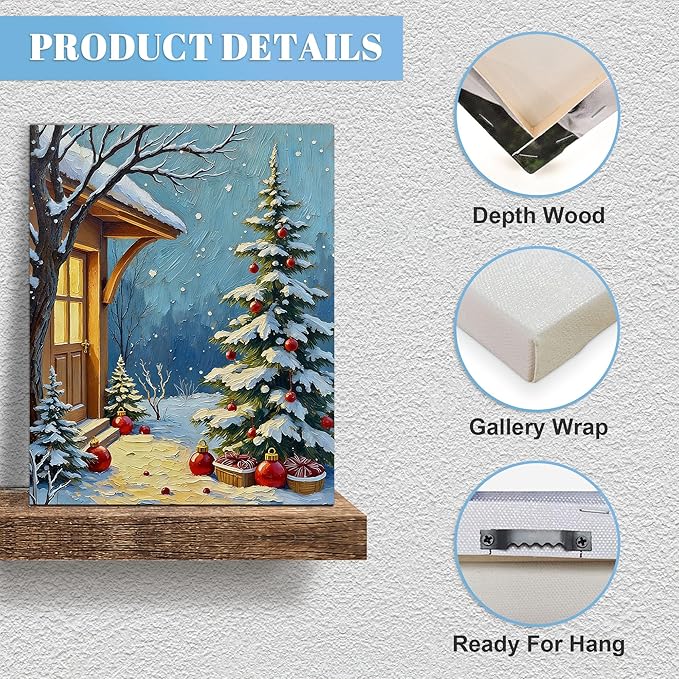 Framed Christmas Pictures Wall Decor,Vintage Pine Tree Prints,Winter Christmas Canvas Wall Art Decoration for Bedroom Bathroom Living Room Rustic Xmas Holiday Gifts (Christmas Tree 21, 24'' X 36'')