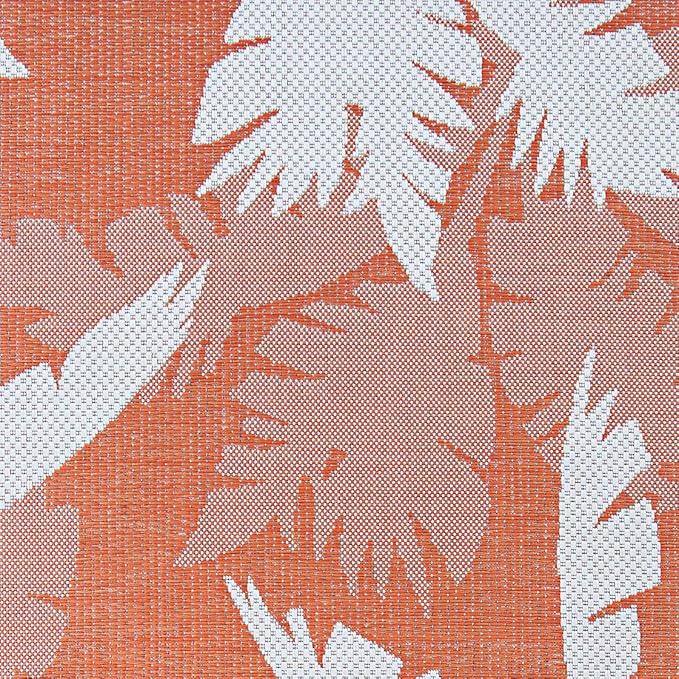 Couristan Monaco Indoor Outdoor Area Rug – Coastal Flora 5'3" x 7'6" in Ivory Orange – Flatwoven, Hose Washable, Pet Friendly Rug for Patio, Porch and Home Decor