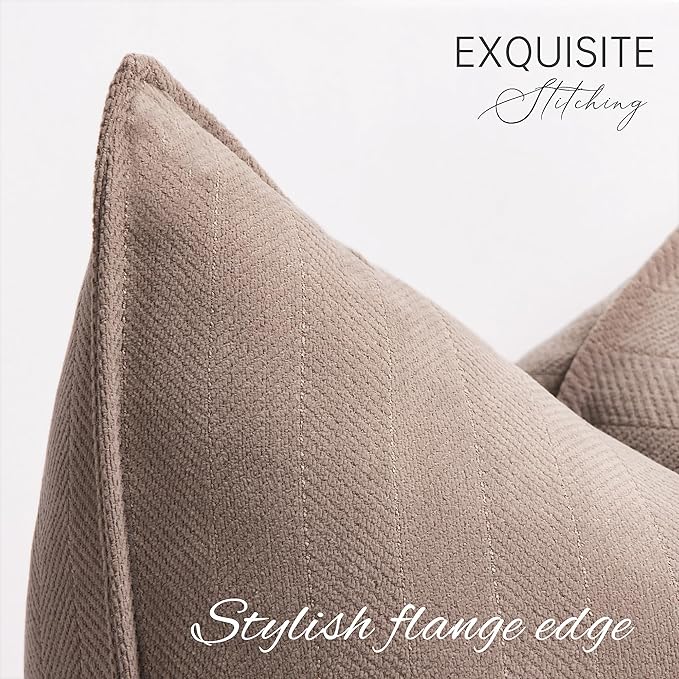 ZWJD Khaki Pillow Covers 16x16 Set of 2 Chenille Throw Pillow Covers with Elegant Design Soft and Luxurious Decorative Throw Pillows for Couch, Bed, and Home Decor