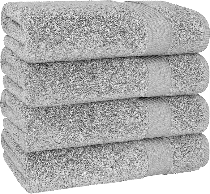 Cotton Paradise 4 Piece Turkish Bath Towels for Bathroom, 100% Cotton Extra Large Soft Plush Towels Bathroom Set, Light Gray