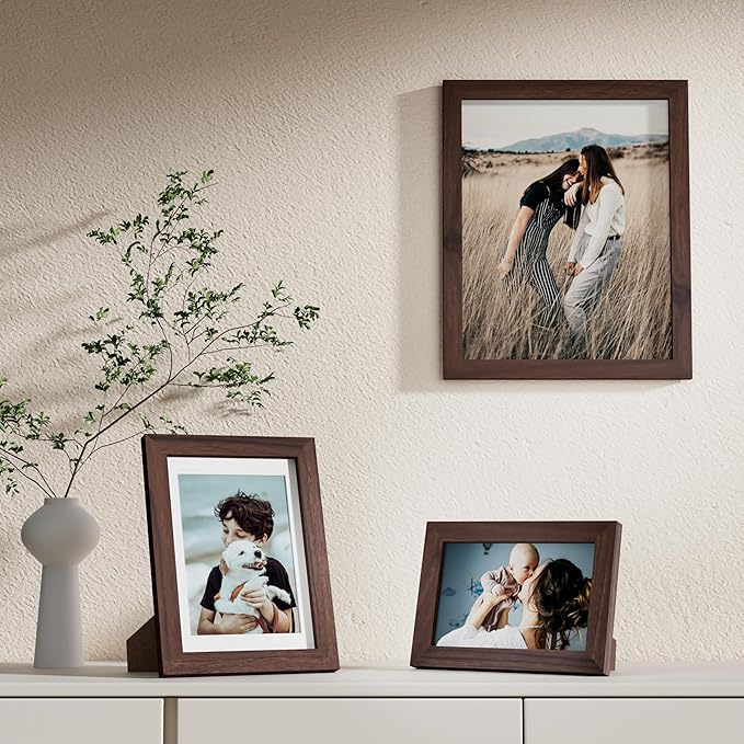 Vittanly 10 Pack Picture Frames Collage Wall Decor, Gallery Frame Set for Wall Mounting or Tabletop Display, Multi Sizes Including 2pcs 8x10, 4pcs 5x7, 4pcs 4x6, Light Brown