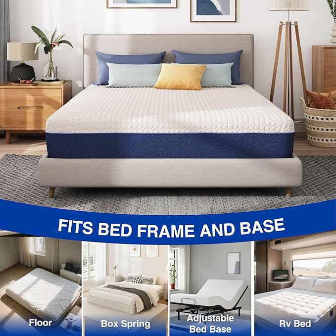 10 Inch Twin Gel Cooling Memory Foam Mattress, Pressure Relief, Medium Firm Support，Mattress in a Box, CertiPUR-US Certified
