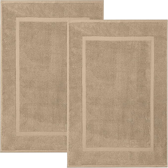 DAN RIVER Classic Bath Mat - Tan, 100% Ring Spun Cotton, Pack of 2, 21x34 inches, 800 GSM, Non-Slip, Absorbent, Quick Drying, Machine Washable Bathroom Floor Mats for Shower, Kitchen & Bath