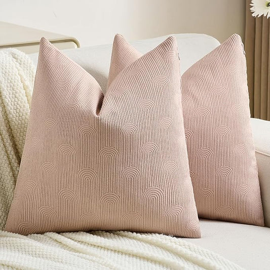FUTEI Pink Chenille Decorative Throw Pillow Covers 18x18 Inch Set of 2,Soft Cozy Striped Geometric Patterns Cushion Case,Modern Home Decor for Couch Bed Living Room