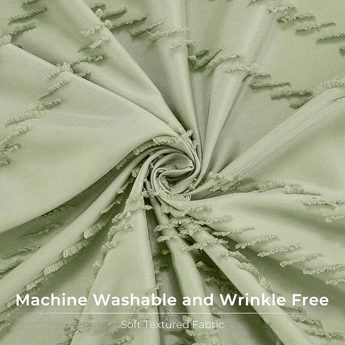 Green Shower Curtain Boho Woven Fabric Shower Curtain Tufted Chervon Textured Shower Curtain Modern Minimalist Shower Curtain for Bathroom Neutral Striped Waterproof Shower Curtain 72 x 72 Inches
