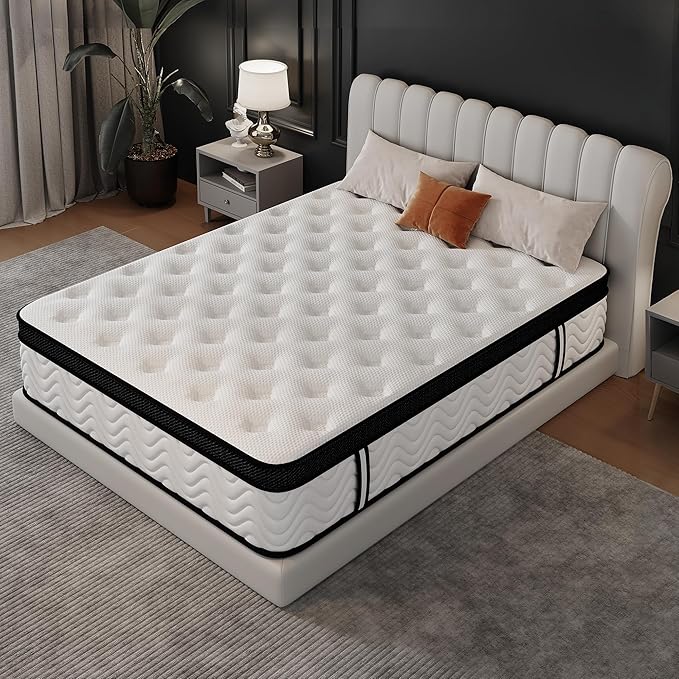 Queen Mattress 12 Inch, Queen Size Memory Foam Mattress in a Box, Hybrid mattresses with Independent Pocket Coils for Motion Isolation & Silent Sleep, Medium Firm,CertiPUR-US,100 Nights Trial