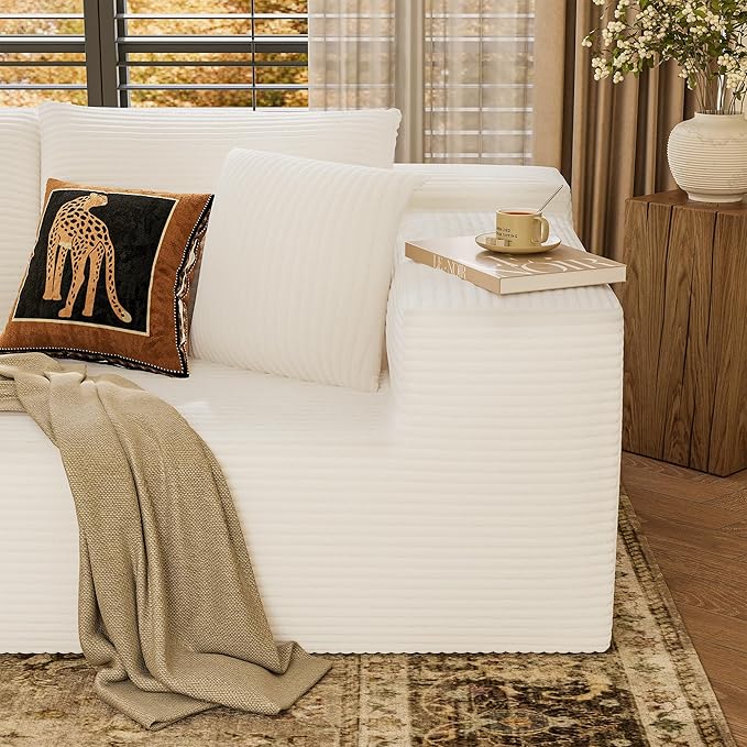 YESHOMY Sectional Couch, 108" Boneless Couches for Living Room, Modular Sectional Sofa with Deep Seat, Cloud Comfy Couch with L-Shape Chaise, No Assembly Required (Corduroy, Cream)