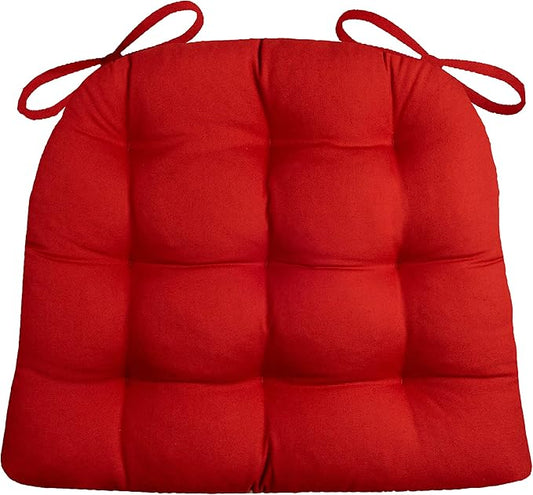 Barnett Home Decor Cotton Duck Red Dining Chair Pad with Ties - Medium Size 18 Chair Cushion - Latex Foam Fill - Machine Washable, Reversible, 100% Cotton, Made in USA (Fire Engine, Flame)