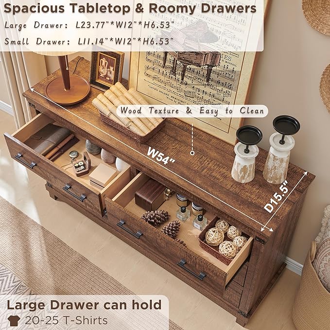 RedLemon Farmhouse 7 Drawer Dresser for Bedroom - Wood Large Dressers & Chests of Drawers for Closet with Storage for Bedroom, Living Room, Reclaimed Barnwood Color