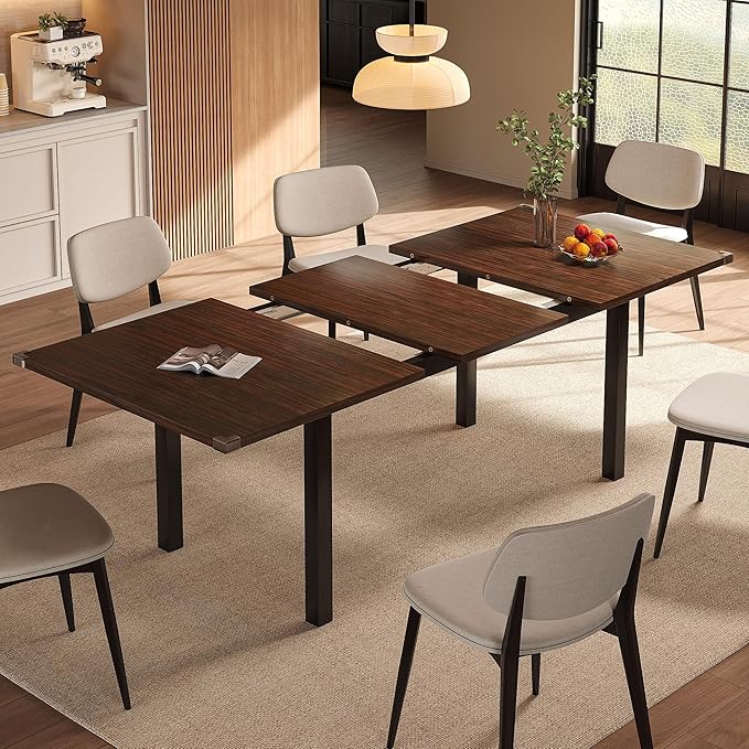 Modern Extendable Dining Table for 4-6, 63" Farmhouse Kitchen Table, Rectangular Dining Room Tables for Dining, Kitchen, Office, Living Room, Wooden Tables, Space Saving (Espresso)