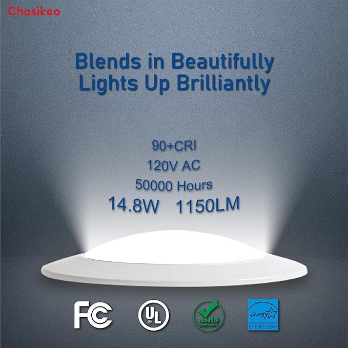 5/6 Inch LED Disk Lights - 5CCT Adjustable (2700K-5000K) Dimmable Flush Mount Disc Light Low Profile Recessed & Surface Mount Ceiling Lights, CRI90+, 14.8W 1150LM, UL/FCC/Energy Star (4 Pack)