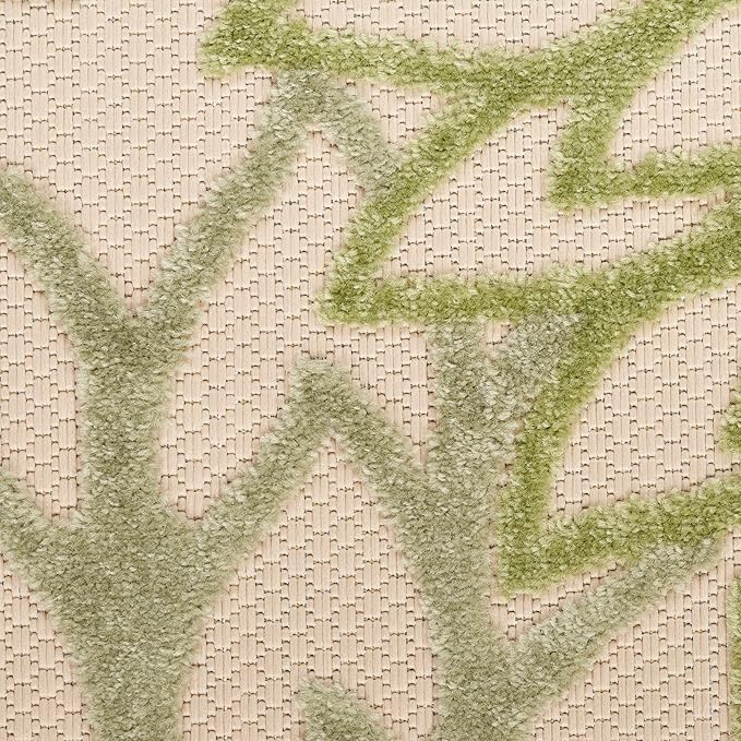 Nourison Home Aloha Indoor/Outdoor Ivory Green 2' x 6' Area Rug, Easy Cleaning, Non-Shedding, Bed Room, Living Room, Dining Room, Backyard, Patio, Deck (2x6)