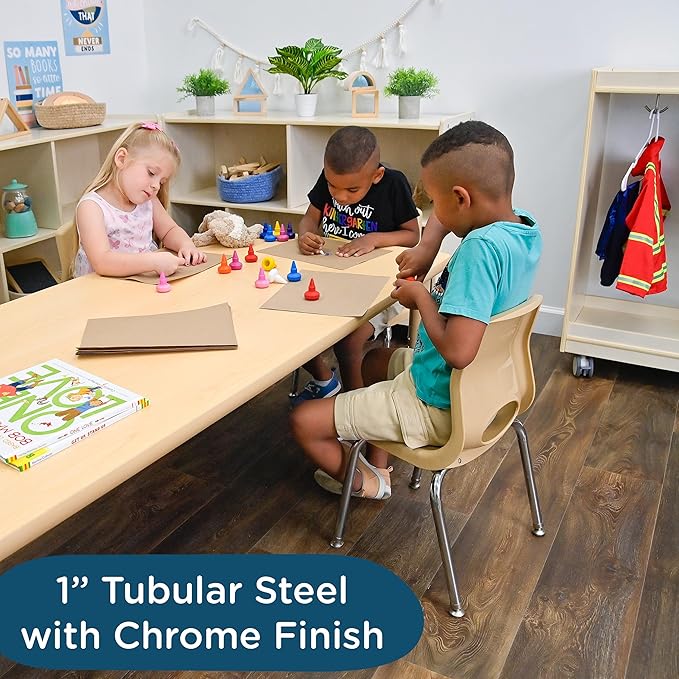 Children’s Factory MyPosture Plus 14" Chair, Tan with Chrome Legs, 2 Pack, Stackable Ergonomic Seating Solution for Classrooms and Homeschools